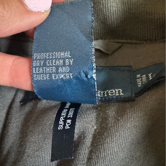 Polo Ralph Lauren Olive Green Jacket brown Leather accents hood casual large - Picture 6 of 13